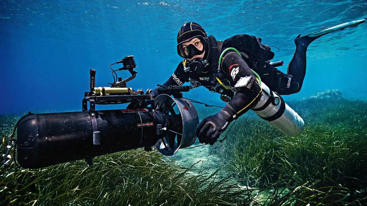 Atlantic Scuba DPV Diver underwater