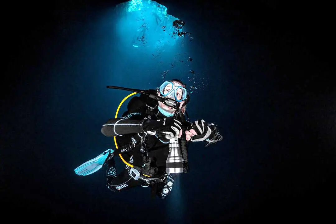 Female Atlantic Scuba DPV Diver underwater
