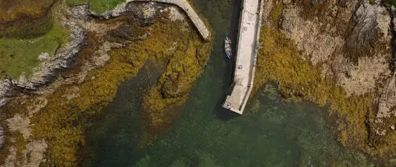 Aerial view, Carraroe Harbour, Connemara, Co. Galway.
